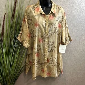 #503 Liz Claiborne floral printed, half sleeve button-down tunic/top size 2X